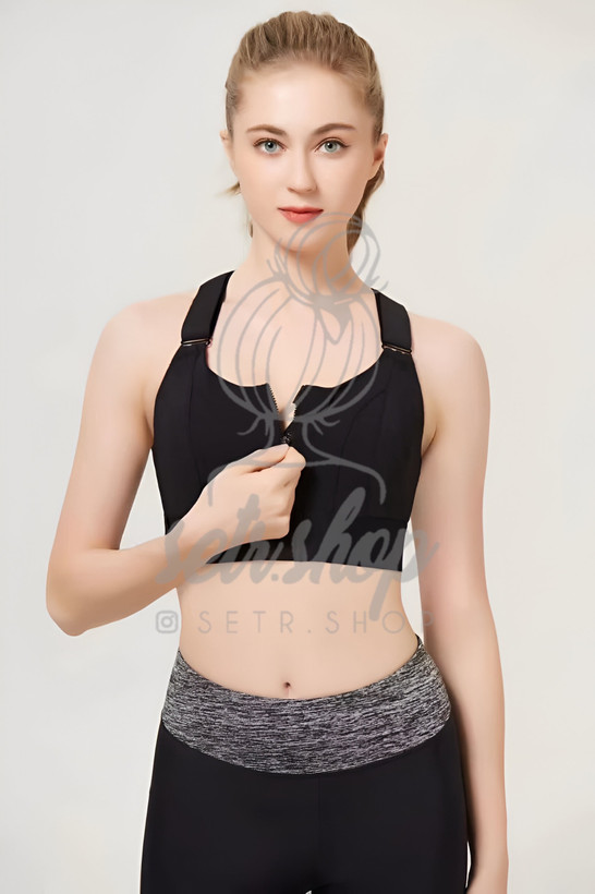 نیمتنه ورزشی حرفهای Lishas Secret با زیپ جلو، قزن داخلی و طراحی پشت ضربدری