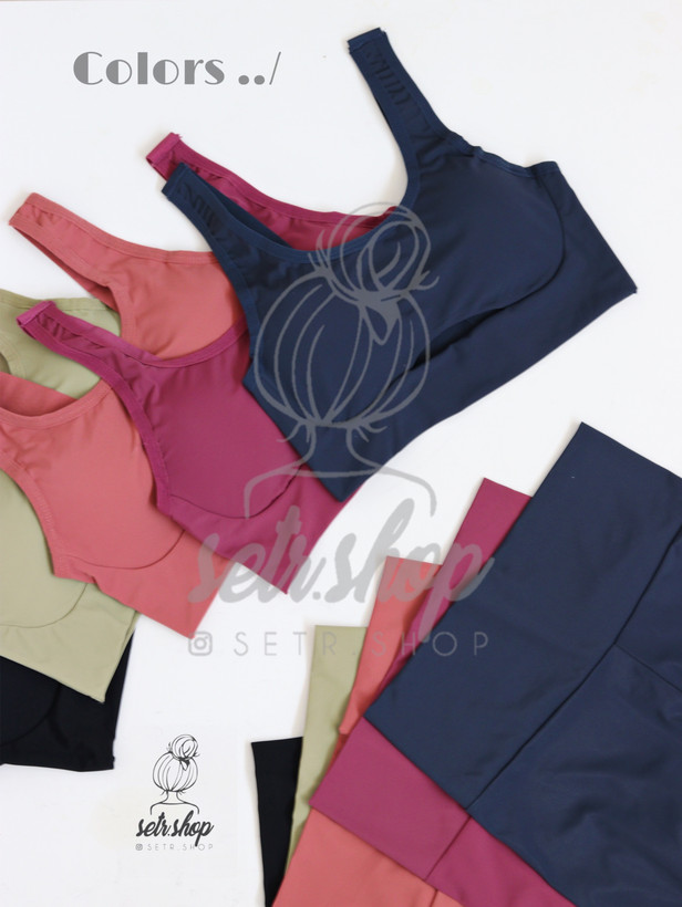 ست ورزشی زنانه نیمتنه و شورتک فاق بلند با کاپ متحرک و دوخت لیزری