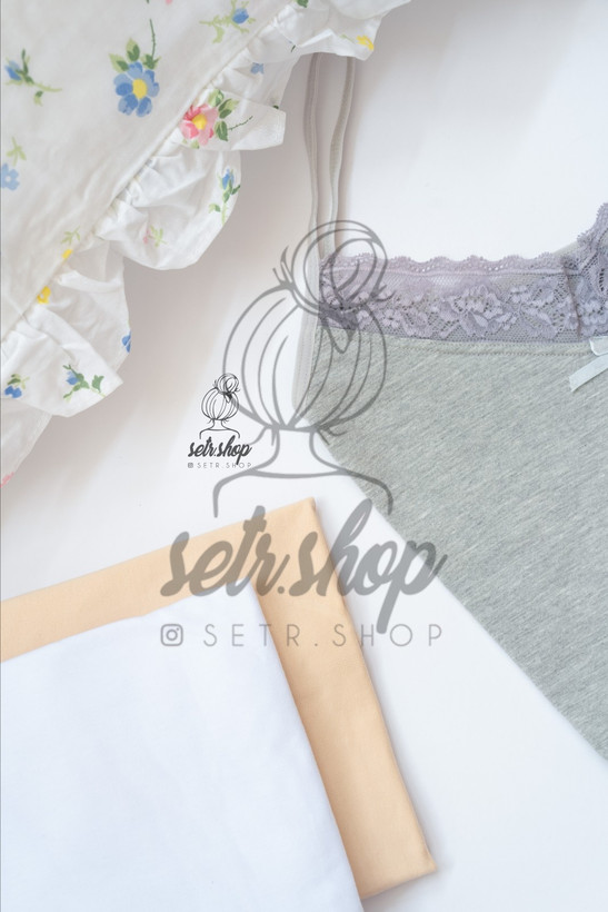 ست تاپ بندی و شلوارک نخی زنانه ترک با لبه گیپوری