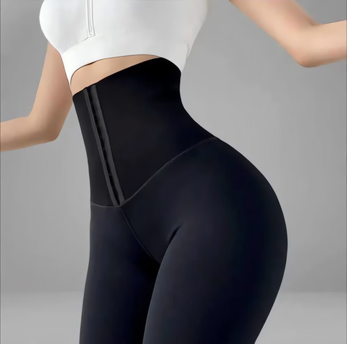 لگ گنی زنانه مشکی کمر پهن ۱۷ سانتی قزندار با سه ردیف تنظیمی، فرمدهنده شکم و پهلو