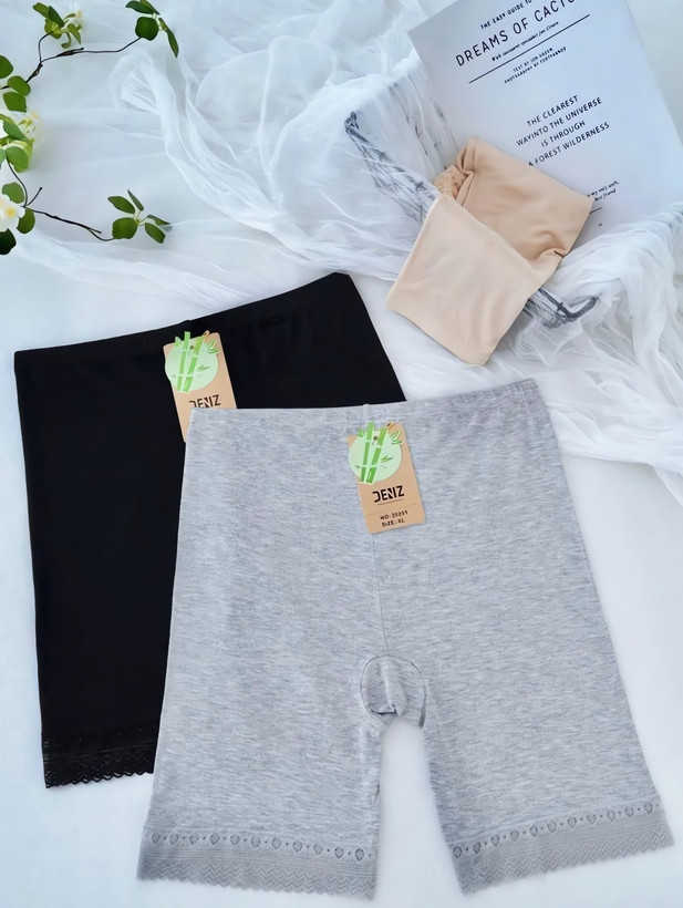 شلوارک بلند زنانه سوپر نخ با لب گیپوری برند دنیز در رنگهای طوسی، مشکی و کرم