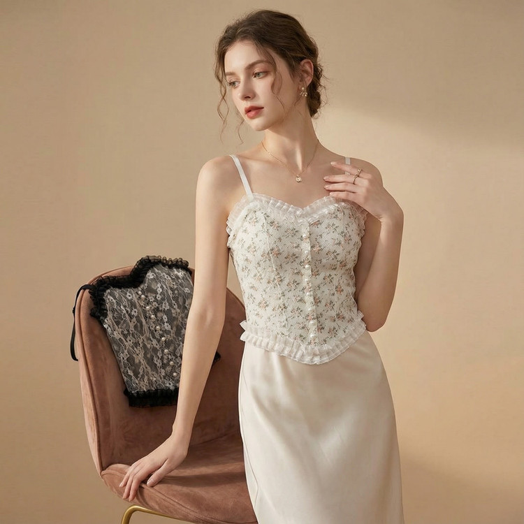 کراپ تاپ مجلسی کاپدار با دکمههای مرواریدی و بند رگلاژی قابل تنظیم در رنگهای مختلف