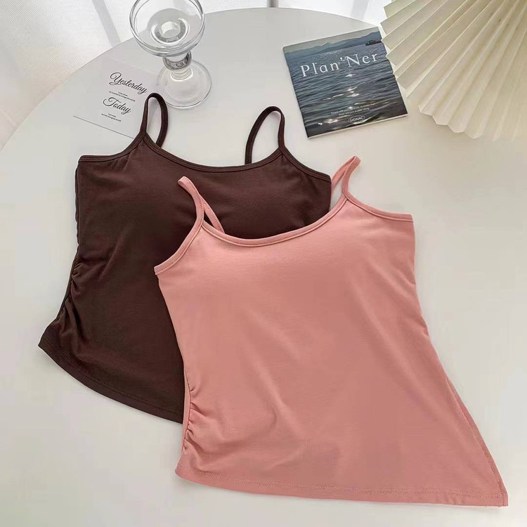 تاپ کراپ کاپدار یک طرفه با چاک بلند در رنگهای صورتی و کرم