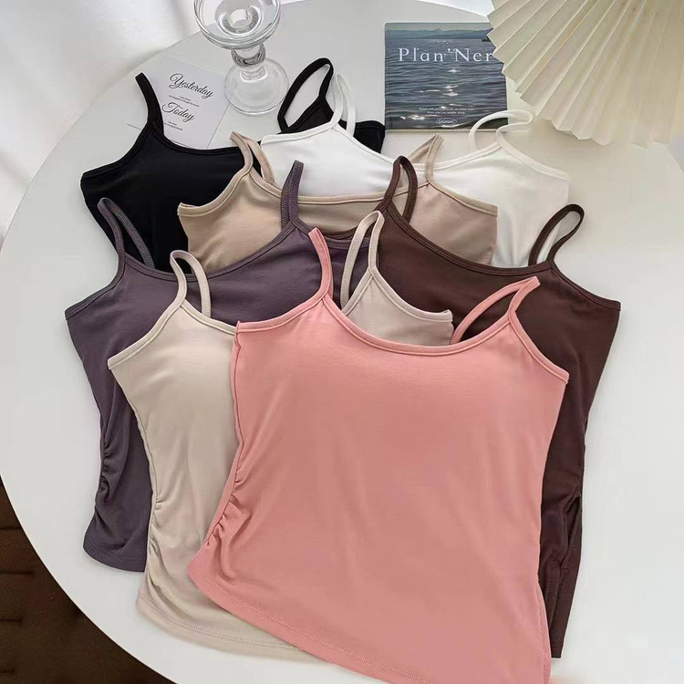 تاپ کراپ کاپدار یک طرفه با چاک بلند در رنگهای صورتی و کرم